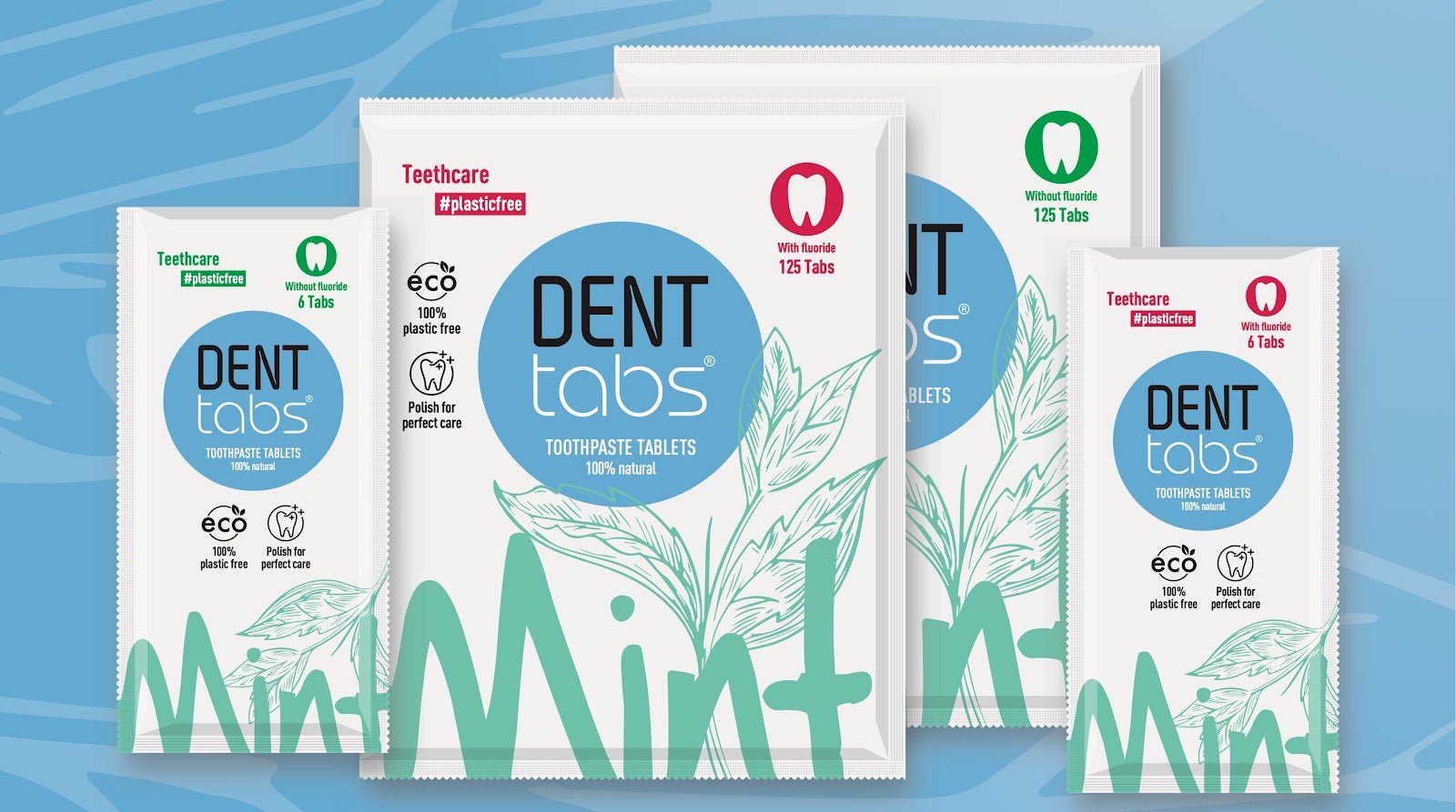 DENTtab Toothpaste Tablets - With Fluoride - Eco Patch all packers