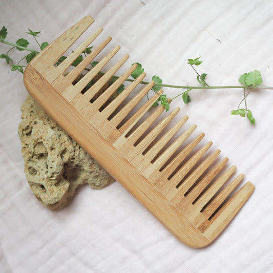Hair Comb - Wide Tooth - Bamboo - Eco Patch 0n table